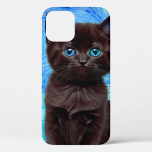 Van Gogh Starry Night Black Cat iPhone 12 Case