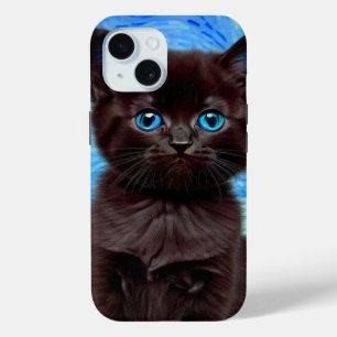 Van Gogh Starry Night Black Cat iPhone 15 Case