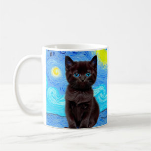 Van Gogh Starry Night Black Cat Coffee Mug