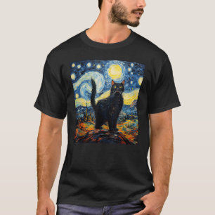Van Gogh Starry Night Black Cat Gifts for Cats Lov T-Shirt