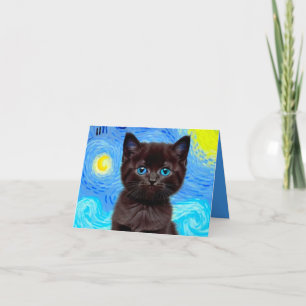 Van Gogh Starry Night Black Cat Invitation