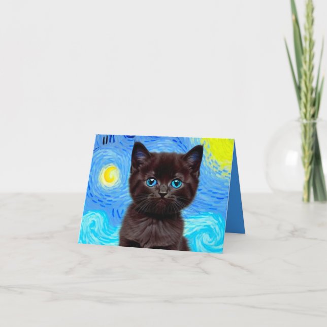 Van Gogh Starry Night Black Cat Invitation (Front)