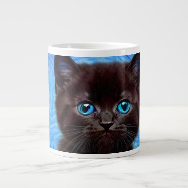 Van Gogh Starry Night Black Cat Large Coffee Mug (Front)