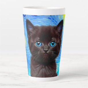Van Gogh Starry Night Black Cat Latte Mug