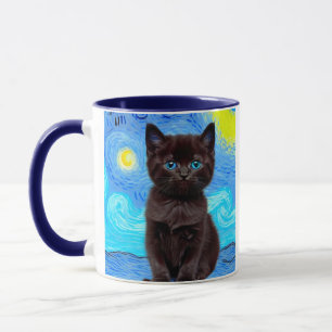 Van Gogh Starry Night Black Cat Mug