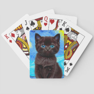Van Gogh Starry Night Black Cat Playing Cards