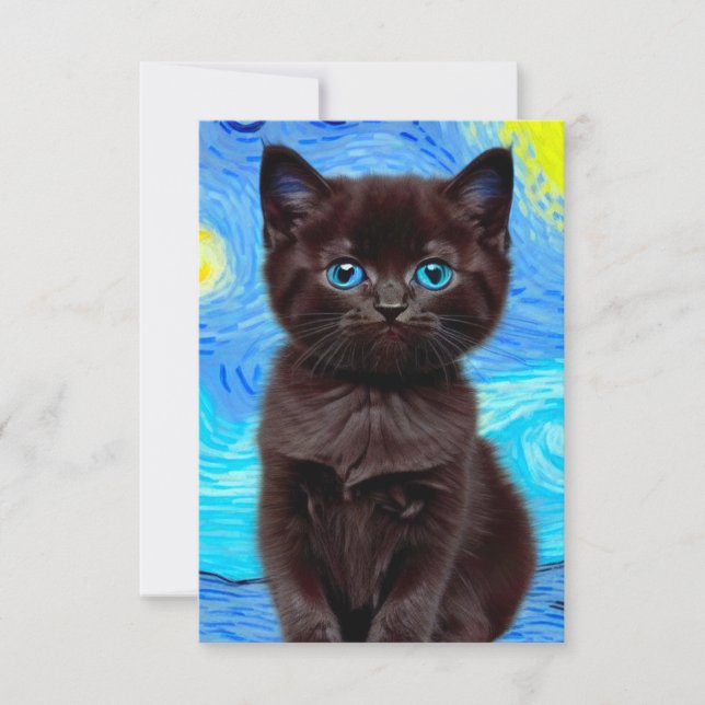 Van Gogh Starry Night Black Cat RSVP Card (Front)