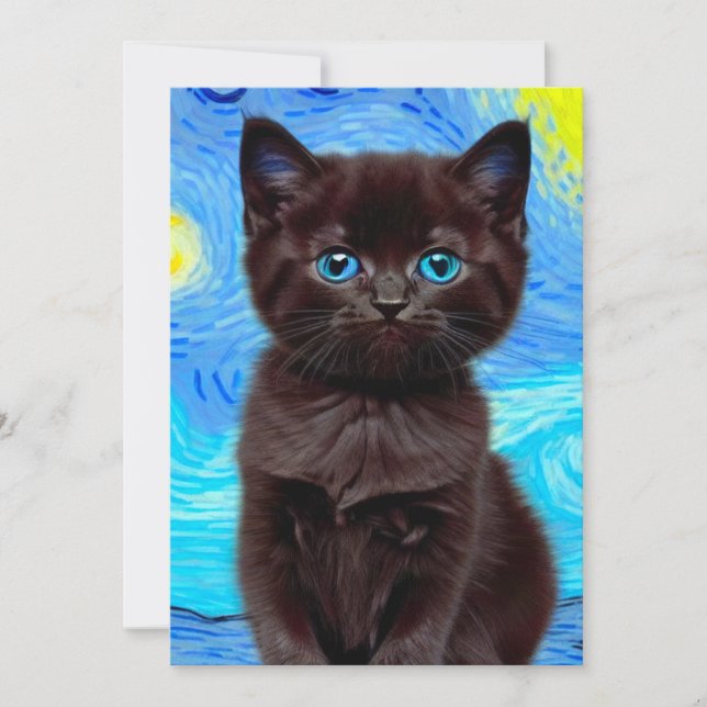 Van Gogh Starry Night Black Cat Save The Date (Front)