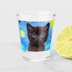 Van Gogh Starry Night Black Cat Shot Glass