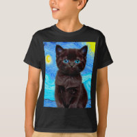 Van Gogh Starry Night Black Cat
