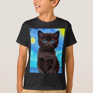 Van Gogh Starry Night Black Cat T-Shirt