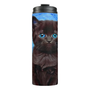 Van Gogh Starry Night Black Cat Thermal Tumbler