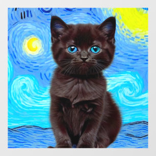 Van Gogh Starry Night Black Cat Window Cling