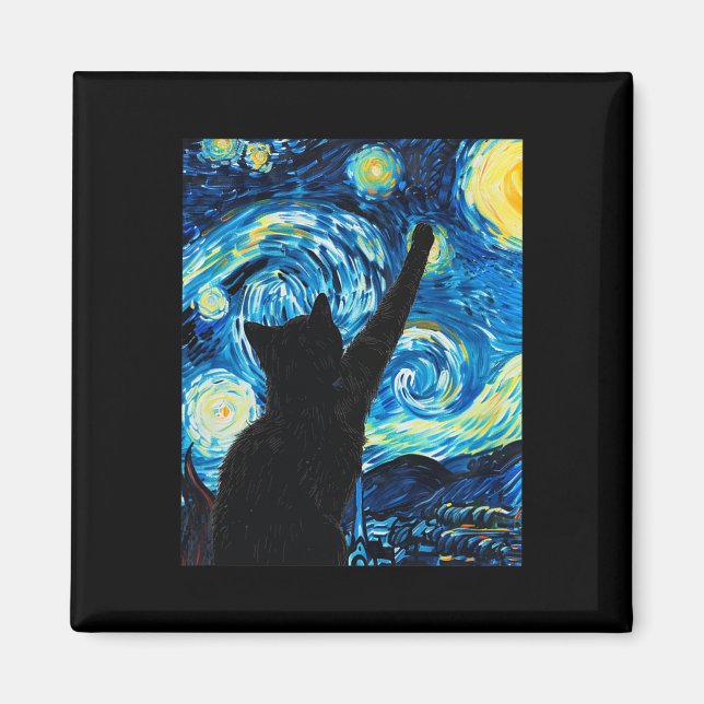 Van Gogh Starry Night Cat Lover Kitten  Magnet (Front)