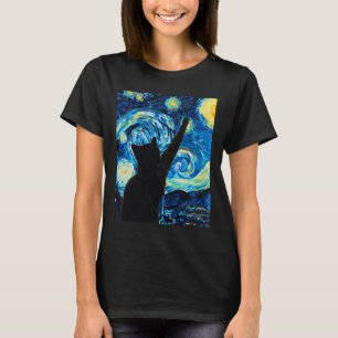 Van Gogh Starry Night Cat Lover Kitten  T-Shirt