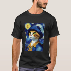 Van Gogh Starry Night Cat Lover Mom Cats Painting T-Shirt
