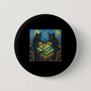 Van gogh starry night cat playing mahjong chinese 2 inch round button