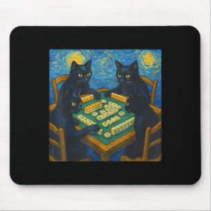 Van gogh starry night cat playing mahjong chinese mouse pad