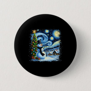 Van Gogh Starry Night Christmas Snowman Snowy Nigh 2 Inch Round Button