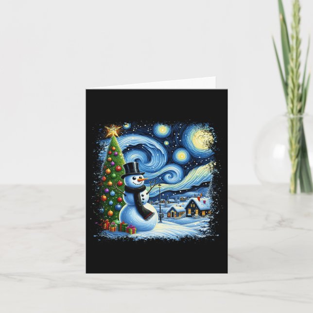 Van Gogh Starry Night Christmas Snowman Snowy Nigh Card (Front)