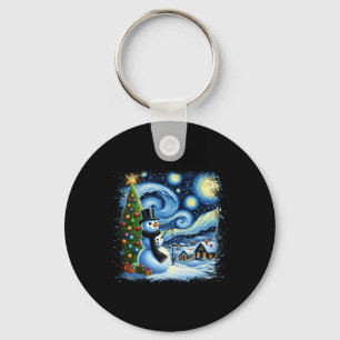 Van Gogh Starry Night Christmas Snowman Snowy Nigh Keychain