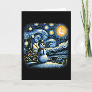 Van Gogh Starry Night Christmas Snowman Winter Sno Card