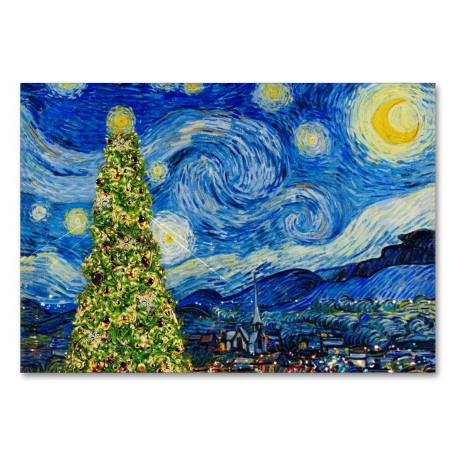 Van Gogh Starry Night - Christmas Tree Table Number (Front)