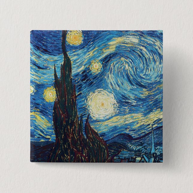 Van Gogh Starry Night Classic Impressionism Art 2 Inch Square Button (Front)