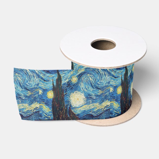 Van Gogh Starry Night Classic Impressionism Art Satin Ribbon (Spool)