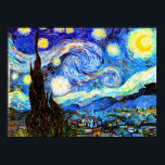 Van Gogh Starry Night Fine Art Poster<br><div class="desc">Starry Night,  the most famous painting of Dutch Post-Impressionist master Vincent van Gogh. A lone cypress tree,  a sleeping village,  and a sky that whirls with stars. 

  Post-Impressionism fine art painting.</div>