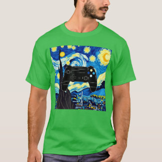 Van Gogh Starry Night Gamer Controller Men Gaming  T-Shirt