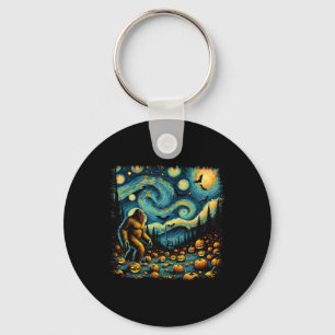 Van Gogh Starry Night Halloween Big Foot Pumpkin  Keychain