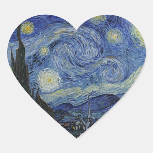 Van Gogh Starry Night Heart Sticker (Front)