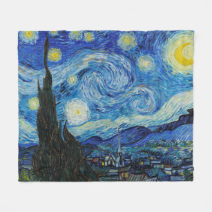 Van Gogh Starry Night. Impressionism vintage art Fleece Blanket