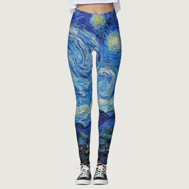Van Gogh Starry Night. Impressionism vintage art Leggings (Front)