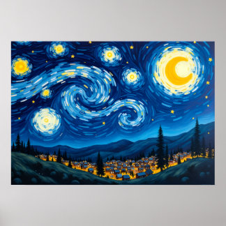Van Gogh Starry Night Inspired Swirling Sky Poster