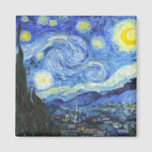 VAN GOGH Starry Night Magnet<br><div class="desc">"van gogh vincent", starry night, "famous painting", vintage, stars, sky, "fine art", blue</div>