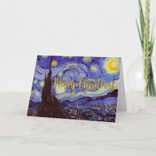 Van Gogh Starry Night Merry Christmas Gold Art Holiday Card