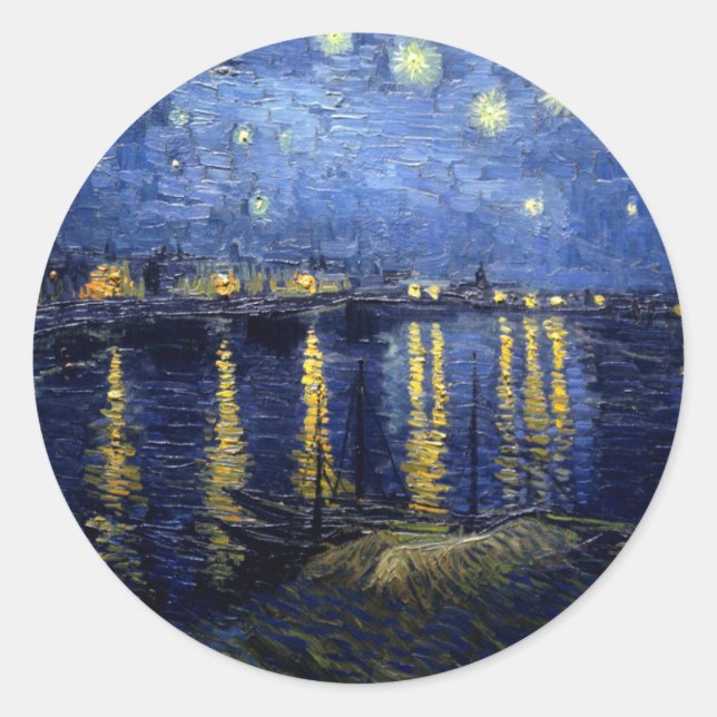 Van Gogh Starry Night Over Rhone Classic Round Sticker (Front)