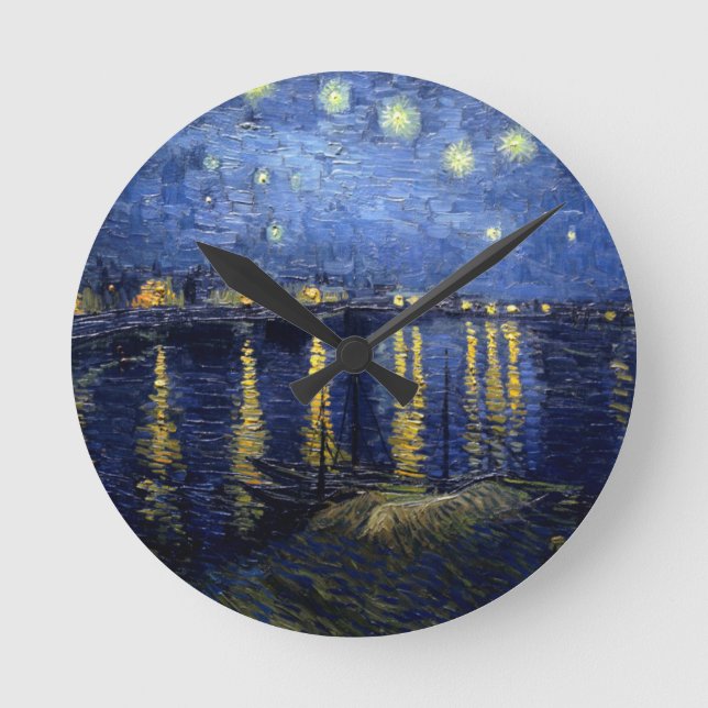Van Gogh Starry Night Over Rhone Round Clock (Front)