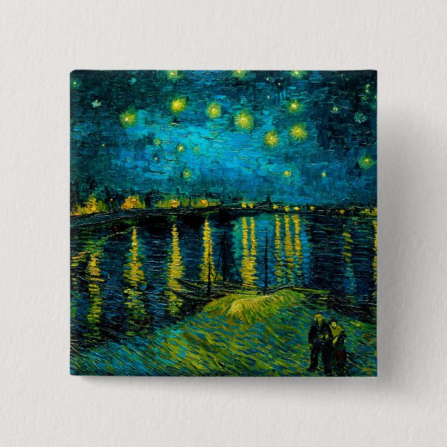 Van Gogh Starry Night Over the Rhône  2 Inch Square Button (Front)