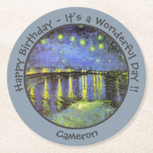 van Gogh Starry Night Over the Rhone Party Items Round Paper Coaster
