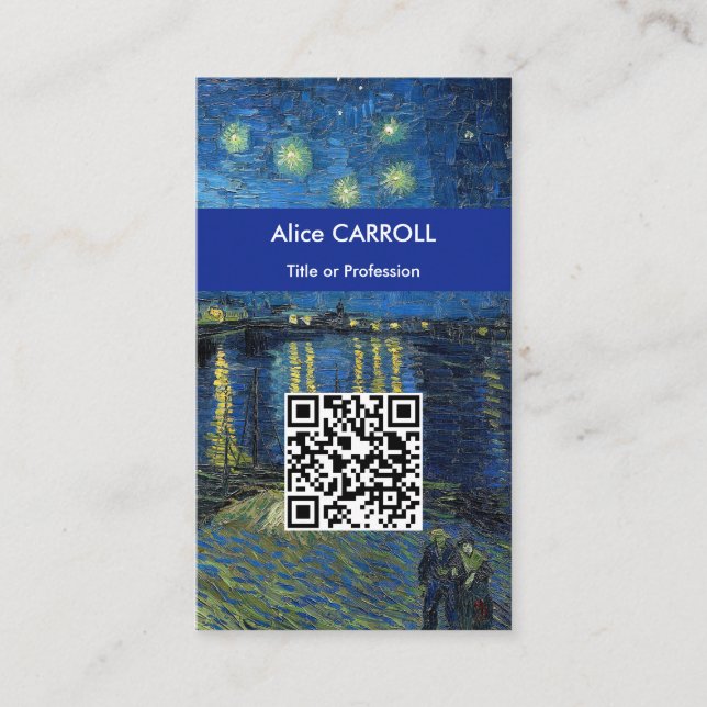 Van Gogh - Starry Night Over the Rhone - QR Code Business Card (Front)