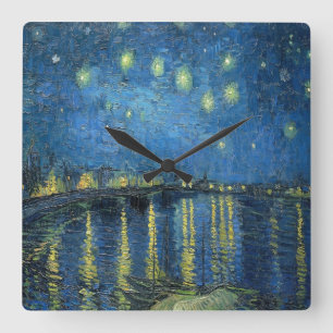 Van Gogh Starry Night Over the Rhone  Square Wall Clock