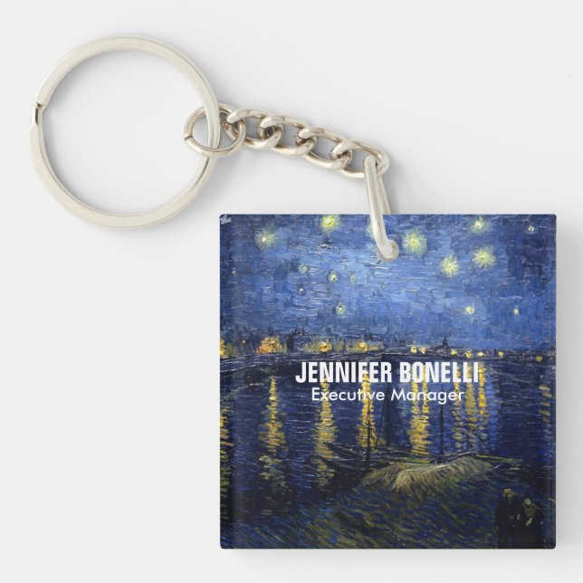 Van Gogh Starry Night Painting Add Your Name Keychain (Front)