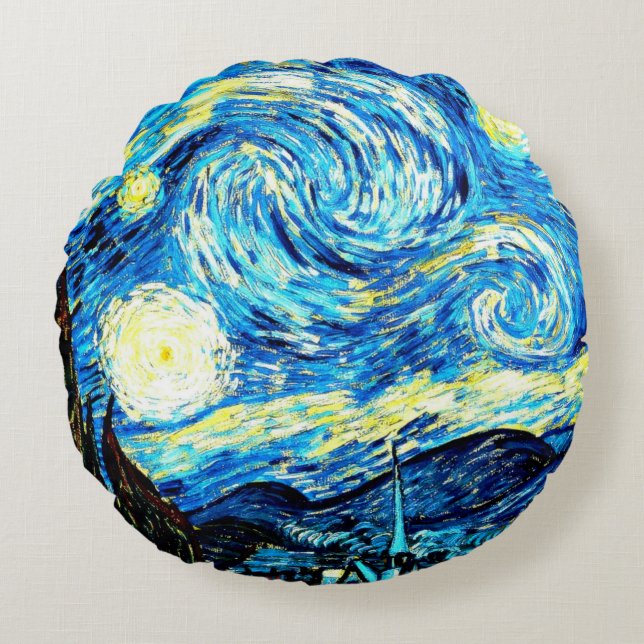 Van Gogh, Starry Night, Round Pillow (Front)