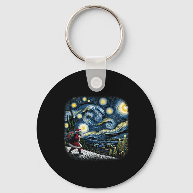 Van Gogh Starry Night Santa Christmas Winter Snowy Keychain (Front)