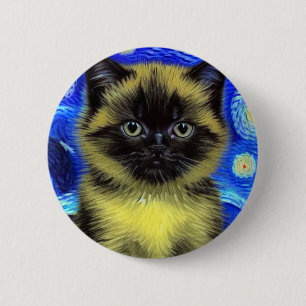 Van Gogh Starry Night Siamese Cat 2 Inch Round Button