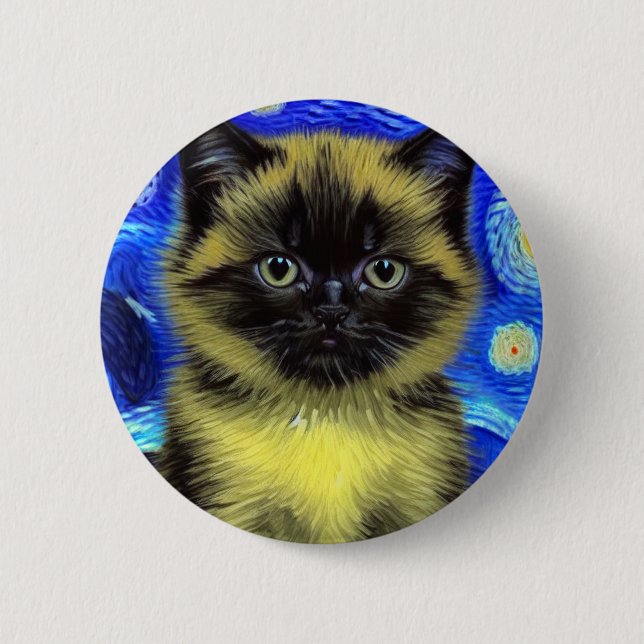 Van Gogh Starry Night Siamese Cat 2 Inch Round Button (Front)