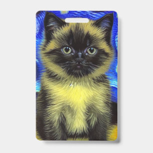 Van Gogh Starry Night Siamese Cat Badge